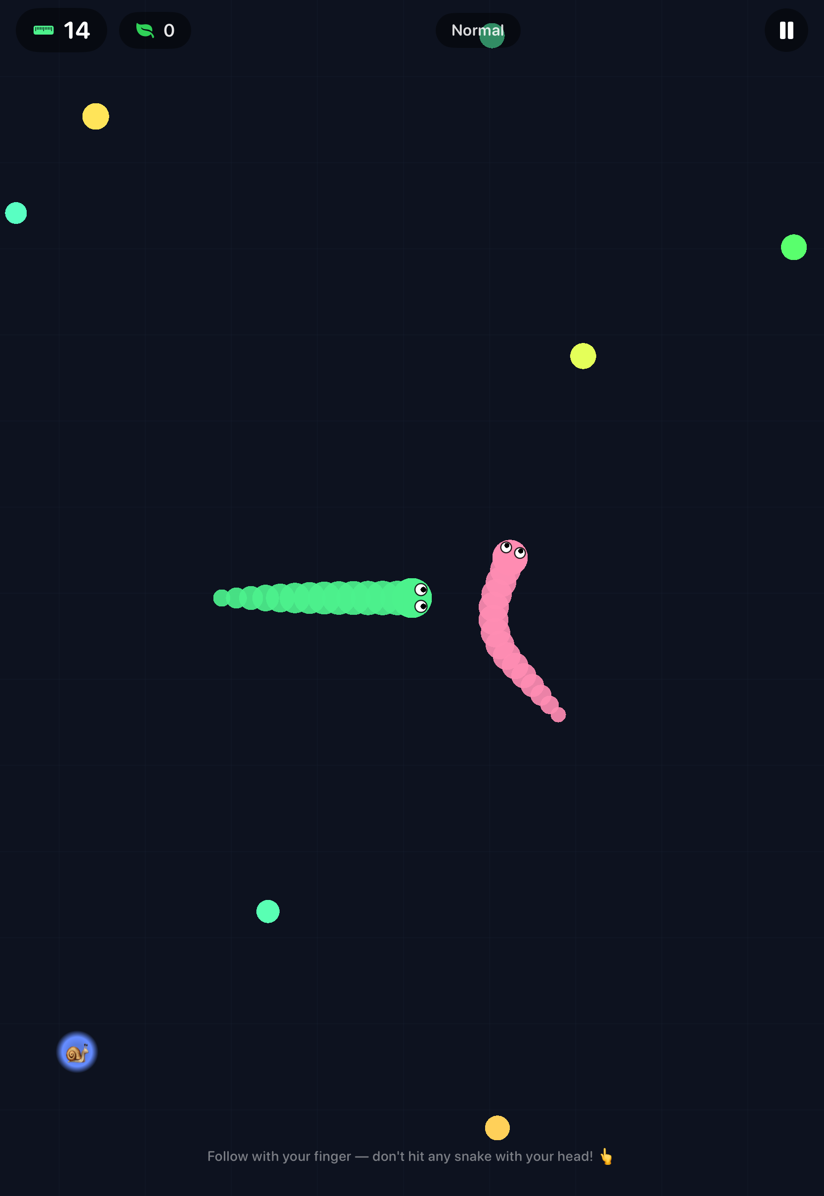 Lewis the Snake gameplay with power-ups and rival snakes